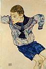 Egon Schiele Canvas Paintings - Boy in a Sailor Suit